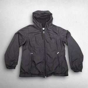 Calvin Klein Hooded Windbreaker‎ Jacket Women M Black Full Zip Logo Lightweight